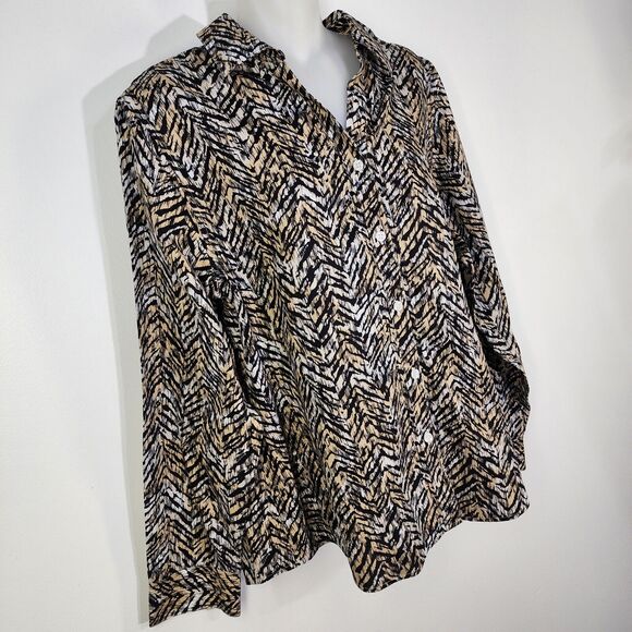 Chico's Shirt Womens Size 2 Large Button Up Cheetah Animal Print No Iron Cotton - Picture 4 of 9